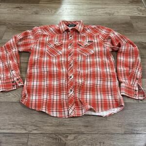 Vintage Y2K Volcom Orange Plaid Flannel Workwear Snap Shirt